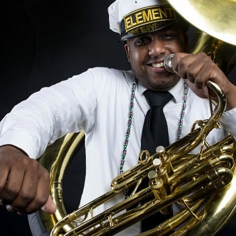 Benwar Shepard, BTU Arts founder, plays sousaphone with the Element Brass Band. Photo: Jason Pierce / Sac Setlist